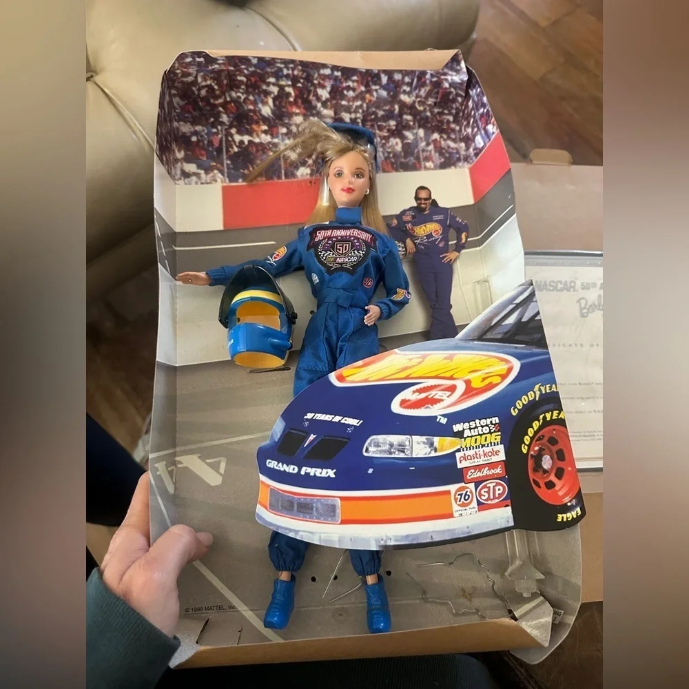 Barbie 50th anniversary NASCAR Racing Driver Barbie- Blue and Yellow